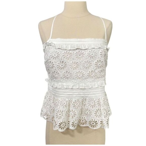 J. Crew Tops - J.Crew NWT White Eyelet Cross Back Smocked Waist Top Size S Feminine Preppy